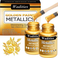 Wadities Metallic Gold Acrylic Paint Set 250ml 2 Bottles w/3 Brushes Art