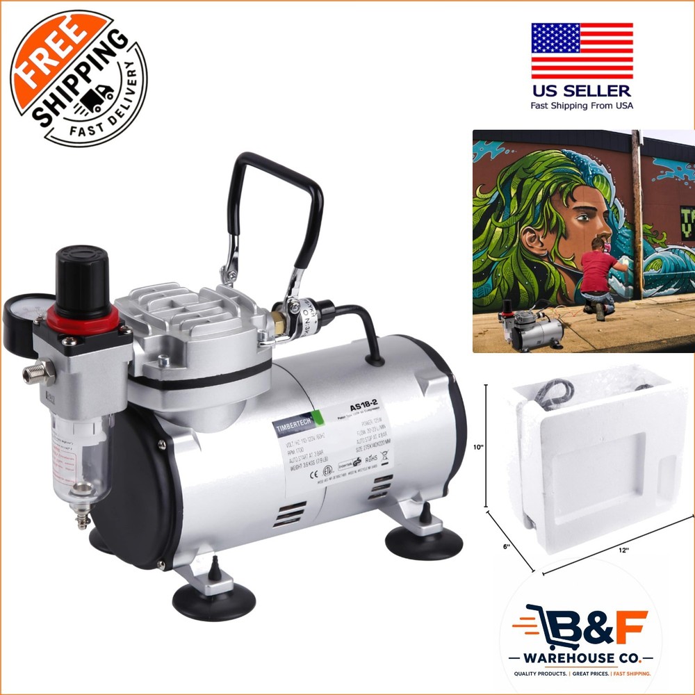 Durable AS18-2 Airbrush Compressor – 50 Db Quiet Operation & Overheat Protection