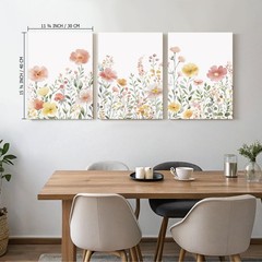 Colorful Wildflower Canvas Wall Art Set of 3 Framed – Pink Floral Watercolor …