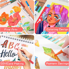 ZSCM Art Duo Tip Brush Markers Set, 60 Colors Fine Brush Tip Artist Drawing Pens