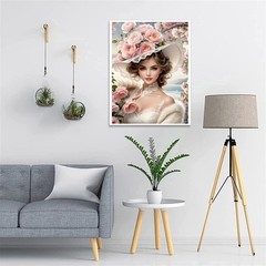 Lady in Flower Hat Diamond Art Painting Kits for Adults,Full Drill Diamond Dots
