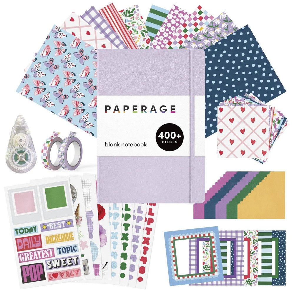 PAPERAGE Junk Journal & Scrapbook Kit, Hardcover Blank Journal Notebook, 20 P…