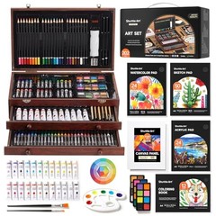 Deluxe Gift Art Kit, 202-Piece Wooden Art Supplies Set 202 Piece Set Cherry