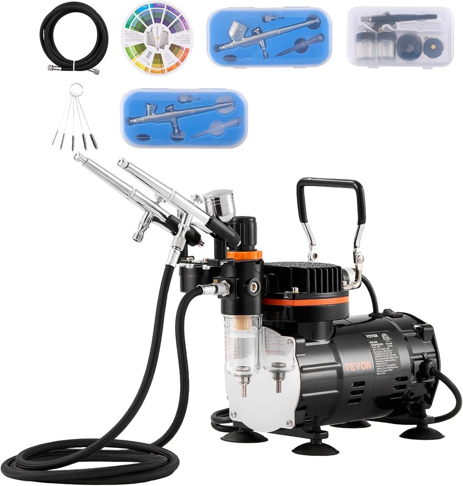 Airbrush Kit, Professional Airbrush Set with 1/5 HP Compressor & 3 Airbrus