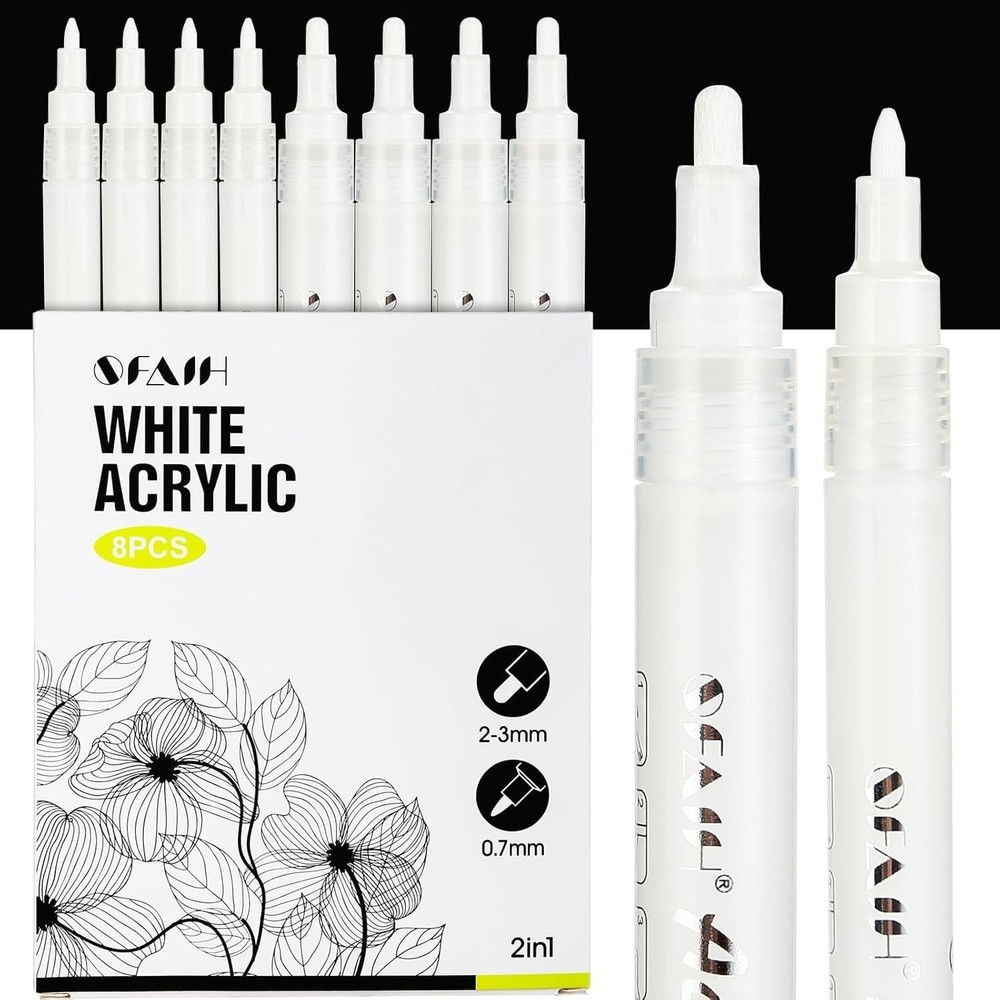 SFAIH Acrylic White Paint Pens – 8 Pack 2-3MM Medium Tip & 0.7MM Extra Fine P…
