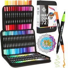ZENO 72 Dual Tip Markers Set Fine Brush No Bleed Art Pens Case