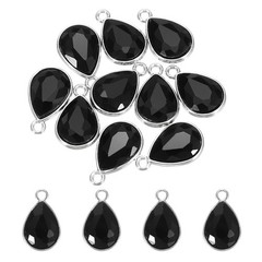 10 Pcs 10x14mm Alloy Glass Crystal Teardrop Charm for DIY Craft, Black