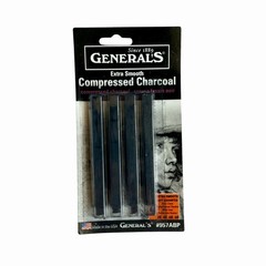 General’s Compressed Charcoal Sticks 4/Pkg-Black – 2B, 4B & 6B BNIP NEW