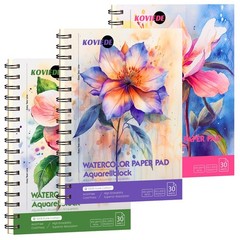 KOVIEDE 100% Cotton Watercolor Paper Pad 3 Pack (90 Sheets) Cold Press 140lb/…
