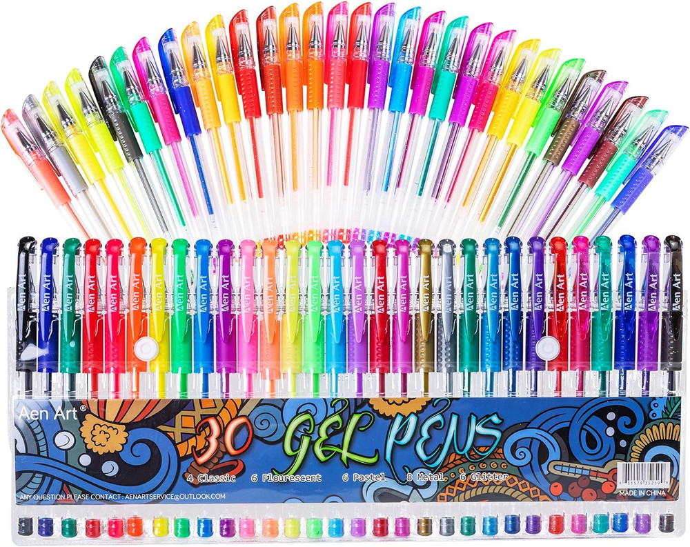 Aen Art Gel Pens for Adult Coloring Books, 30 Colors Fine Point Gel Marker Pen w