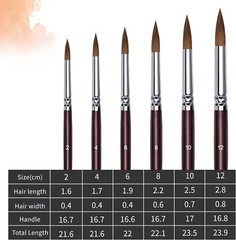 Kolinsky Sable Watercolor Art Painting Brush Round Red 6 Brushes Professional