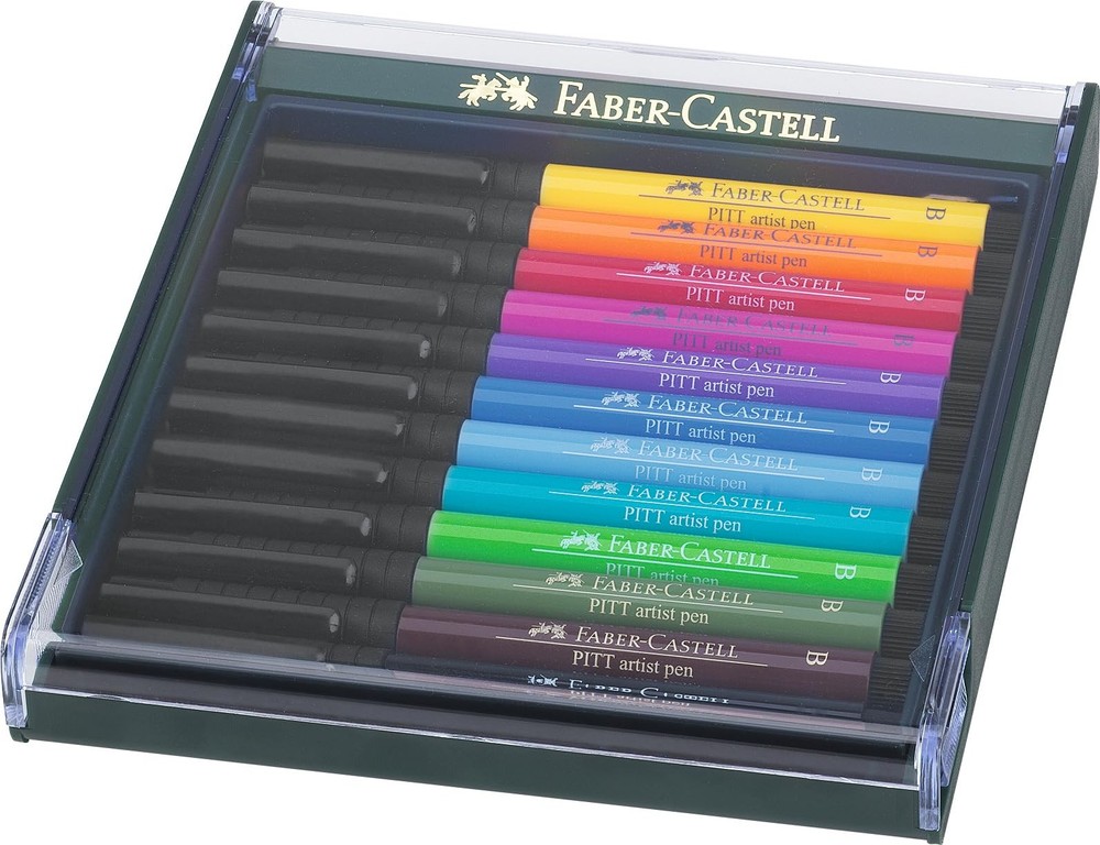 Faber-Castell Art Pitt Artist Pen Brush India Ink Pen Basic Tones Set Of 12 For