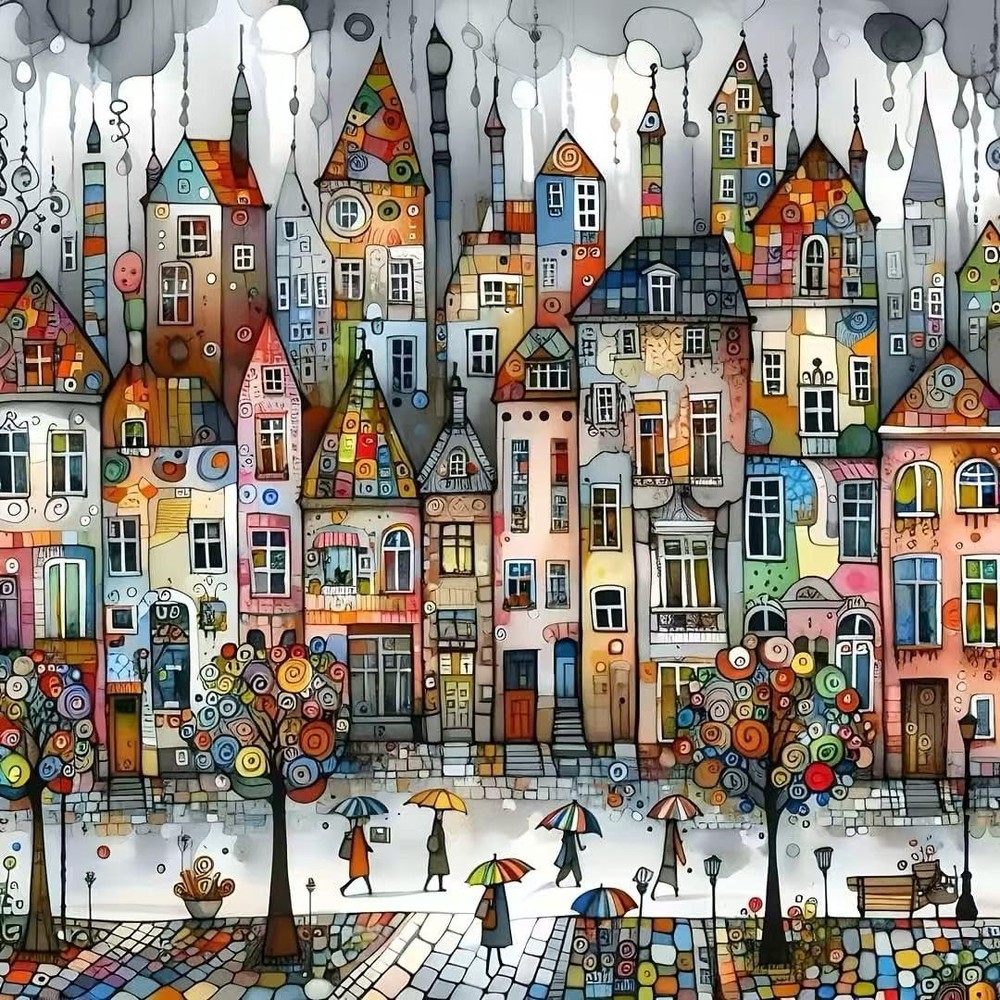 5D Castle House Diamond Art Kits for Adults,Colorful Umbrella Full Round Drill D