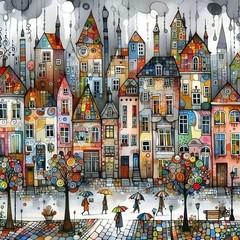 5D Castle House Diamond Art Kits for Adults,Colorful Umbrella Full Round Drill D