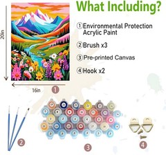 Mountain Paint by Numbers Kit for Adults, Flower Mountain Paint by Numbers Kits