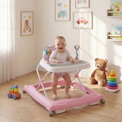 Foldable Baby Walker with Removable Seat and Adjustable Height for 6-12 Month…