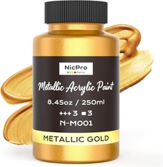 Nicpro Metallic Gold Acrylic Paint, 8.45Oz/250Ml Large Gold Leaf Paint, Non Toxi