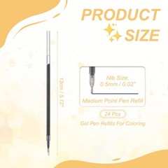 24Pack 0.5mm Gel Pen Refills for Coloring, Medium Point Pens Refills, Blue Black