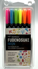 Tombow 56437 Fudenosuke Neon Brush Pen, 6-Pack. Hard Tip Fudenosuke Brush Pens