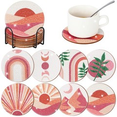 8 Pcs Pink Bohemian Coasters 3.94 Inch DIY Drink Mat Set