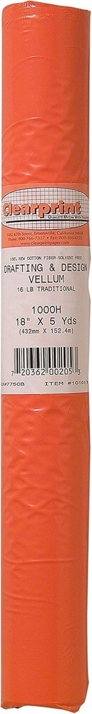 Clearprint 18″ x 5 Yards 1000H Design Vellum Roll, 16 lb., 100% Cotton, 1 Each