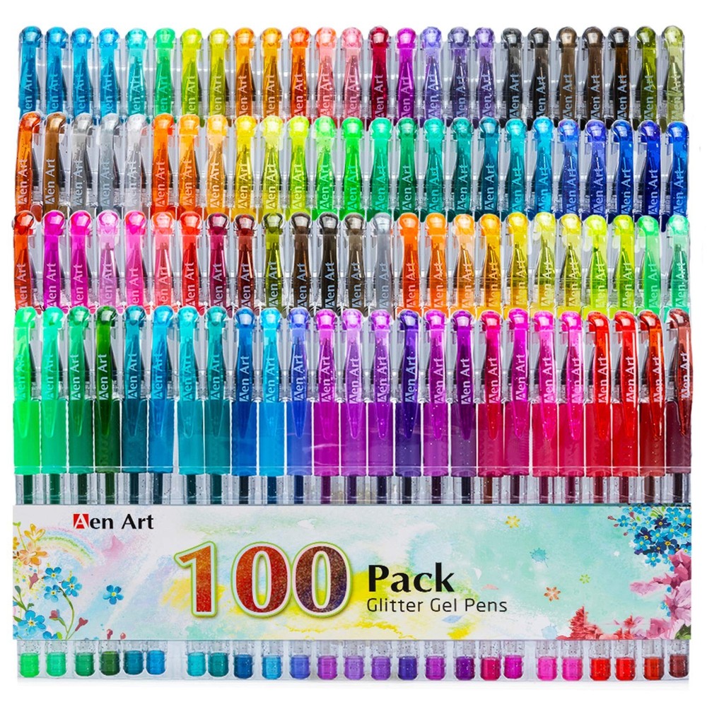 100 Color Glitter Gel Pen Set – Neon Ink for Card Making, Adult Coloring, Doodli