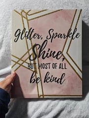 Canvas Glitter Sparkle Shine Decorative Wall Piece Gold Pink & White 14″X11″
