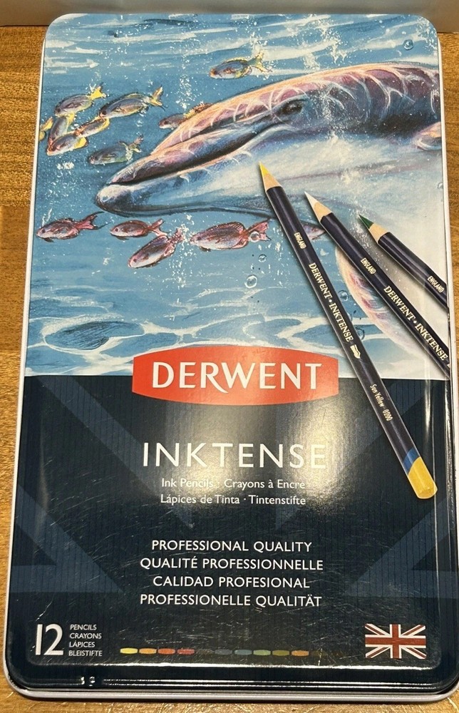 Art Pencils Derwent Inktense Coloring Drawing BRITAIN 12 Count Metal Tin SEALED
