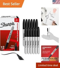 Durable 12 Black Permanent Markers – Fine Tip, Quick Drying & Fade Resistant