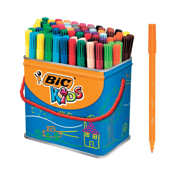 BIC Kids Visa Colouring Pens 84 Pack Fine Tip Felt Pens Classroom Drum