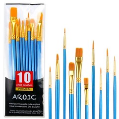 10 Pcs Artist Paint Brush Set Nylon Hair for Acrylic Oil Watercolor Painting