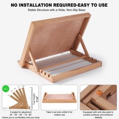 Portable Adjustable Beechwood Tabletop Easel with Paint & Sketch Papers, Masking