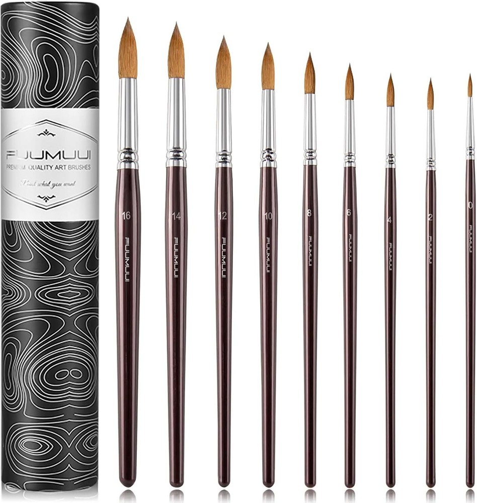 Sable Watercolor Brushes 9Pcs Professional Superior Kolinsky Watercolor Paint Br