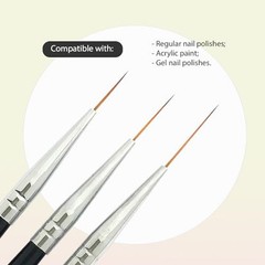 Striping Nail Art Brushes for Long Lines, Details, Fine Designs. 3 pcs Striper