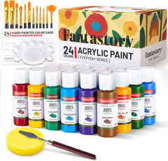 Acrylic Paint Set, 24 X 60 Ml with 12 Brushes; Christmas Acrylic Paint, Waterpro