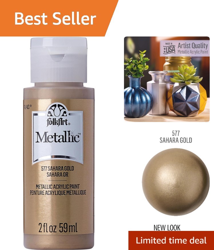 2 oz Sahara Gold Metallic Acrylic Paint – Easy Cleanup & Water-Based