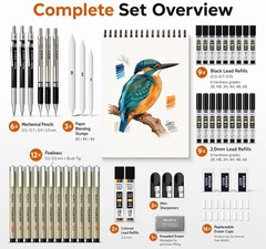 Nicpro 52PCS Art Drawing Supplies Kit, Metal Mechanical Pencil Set 52, Black