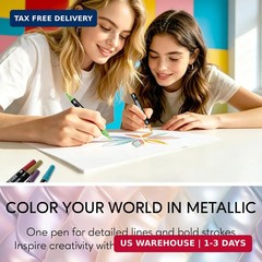 Pagather 24 Metallic Colors Acrylic Paint Markers, Dual Tip with Fine Tip and Br