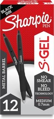 Durable Metal Barrel Gel Pens 0.7mm Black Ink Comfortable Grip 12 Count