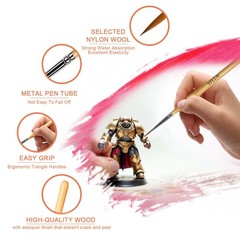 6Pcs Miniature Paint Brushes Set with Triangular Handles for Acrylics, Oils,…