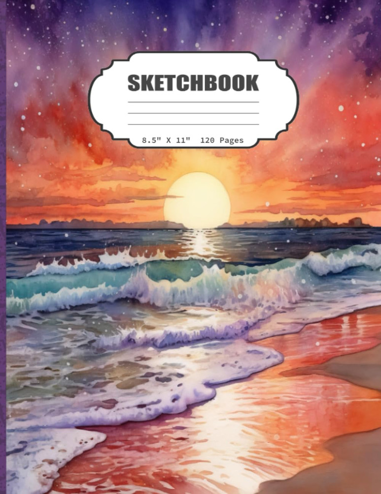 Sketchbook: Watercolor Beach Blank Sketch for Kids, Adults, Artist Notebook/Jou