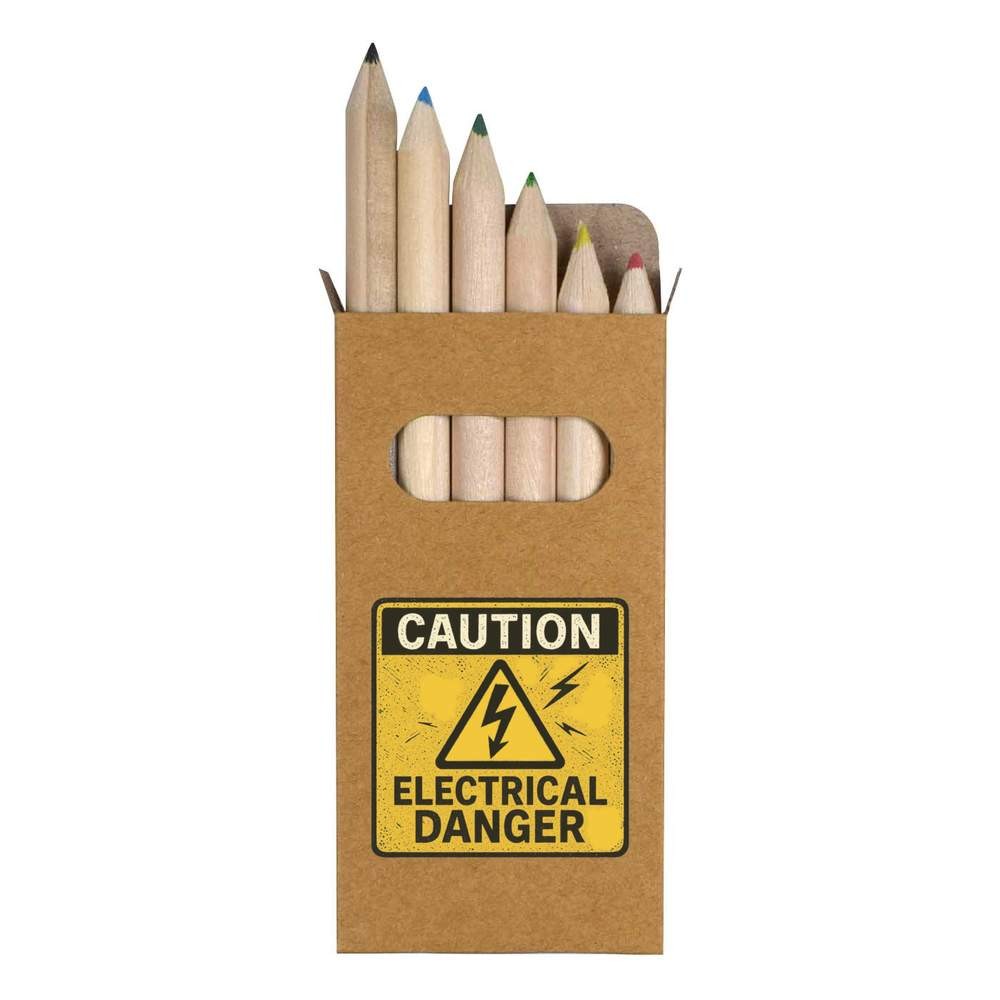 6 x ‘Caution Electrical Danger’ Short Colour Pencils (PE00094936)