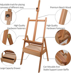 Beech Wood Easel, 75″ Adjustable Height Art Easel with Storage Drawer & Shelf US