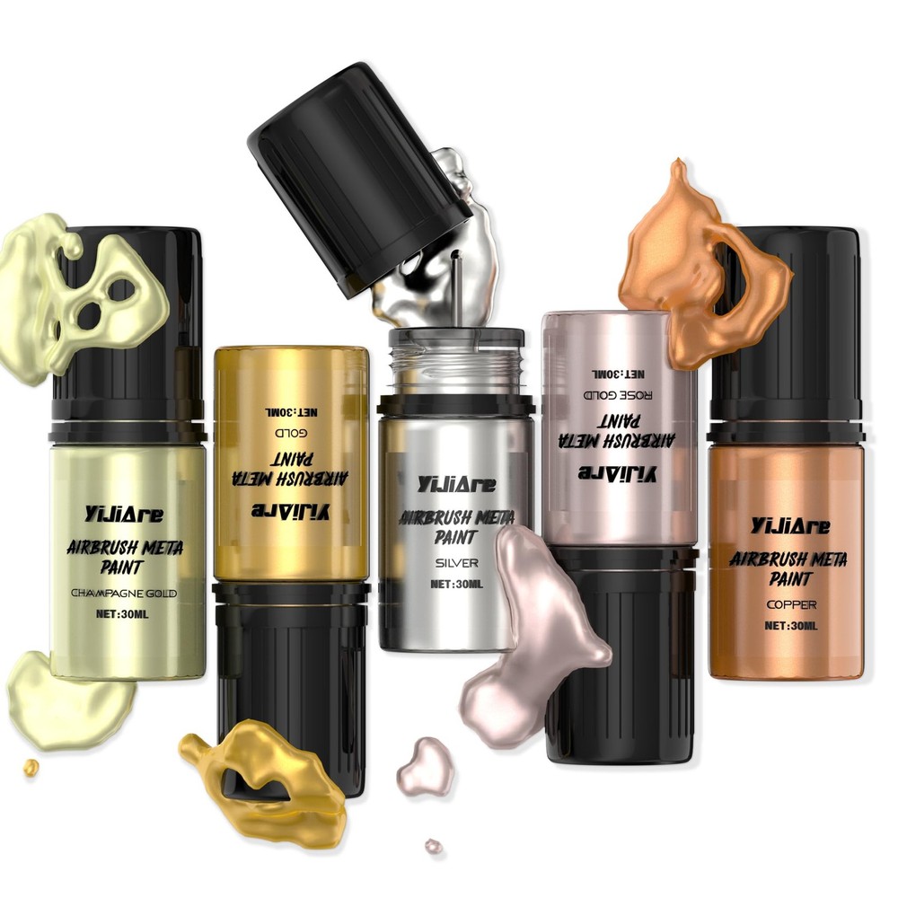 Chrome Airbrush Paint – 5 Colors, Ready-to-Use Alcohol-Based Metallic Airbrus…