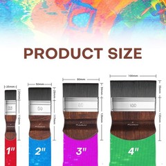 Wide Flat Paddle Paint Brush Set Short Handle Acrylic Fits 1/2/3/4 Inch 4 PCS