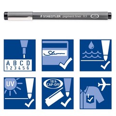 Pigment Liner Pens Black Assorted 0.05mm 0.2mm 0.8mm Staedtler 308-9SBK3