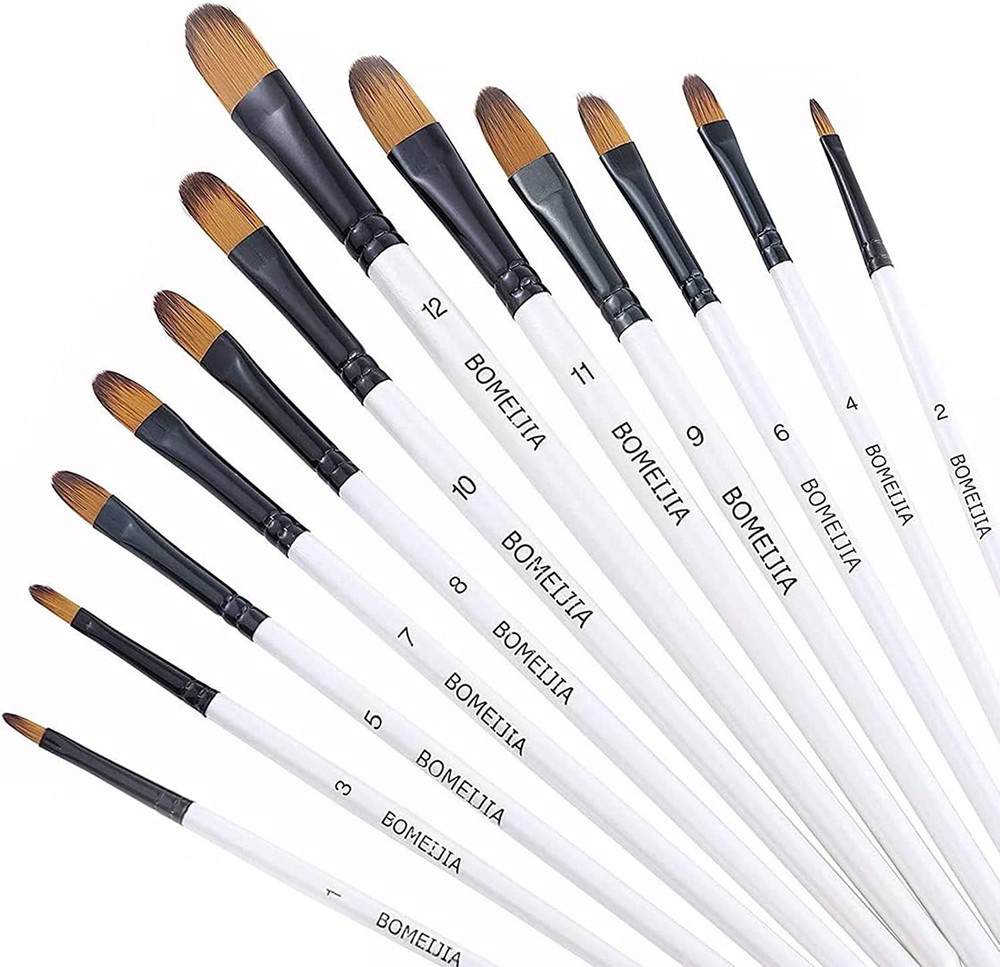 Filbert Paint Brushes Set, 12 PCS Artist Brush for Acrylic Oil Watercolor Gou…