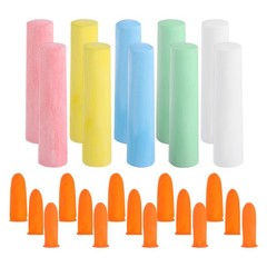 10Pcs 4″ Sidewalk Chalk Bulk with Finger Cots, White/Red/Yellow/Blue/Green