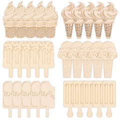 Ice Cream Shaped Wooden Cutouts, DIY Wood for Painting Cutouts for Art, 30 Set
