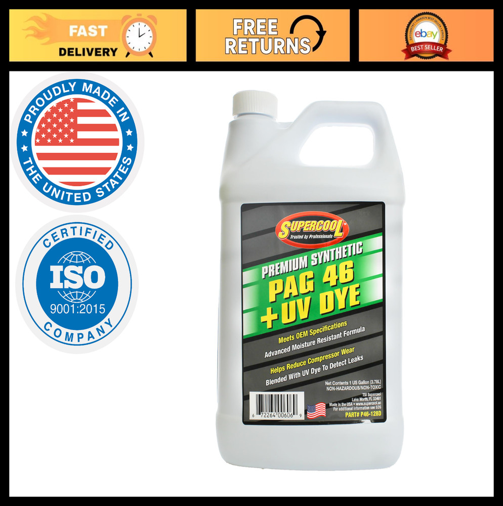 PAG Oil 46 Viscosity with UV Dye – Supercool Refrigerant Oil, 1 Gallon Pack